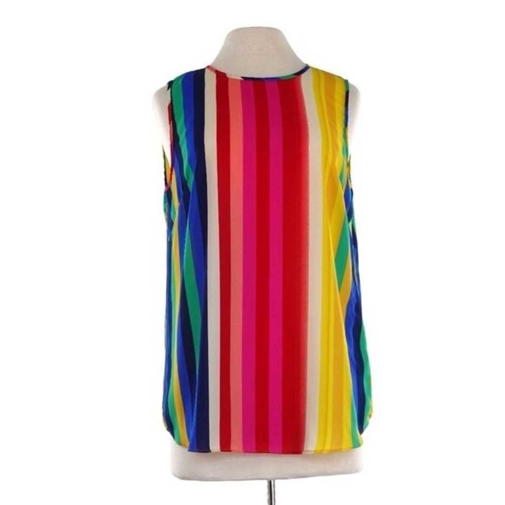 Cynthia Rowley Sleeveless Round Neck Tank with
Vertical Rainbow Stripes